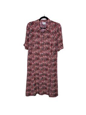 J. Jill Button Front Shirt Dress Geometric Print Roll Tab Sleeves Side Pockets 6